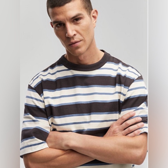 MODE OF ONE Other - MODE OF ONE Men's Short Sleeve Stripe Tee in Black, White & Light Blue XL